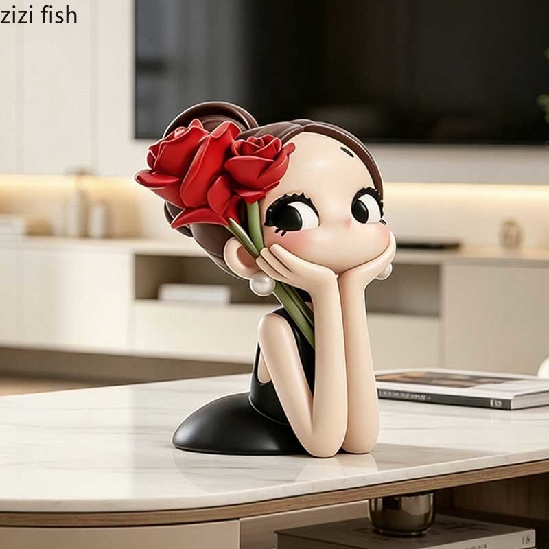 Cute Rose Girl Bust Statue Res - Resin Art Rose ulasan dan harga